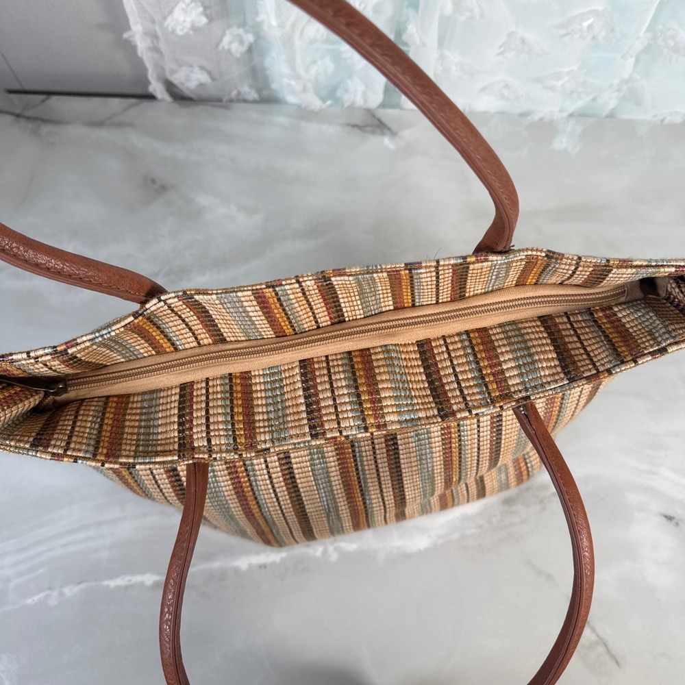 Sun N Sand Woven Striped Tote Bag Zip Close Summer Beach Resort Vacation Cruise - Picture 9 of 12